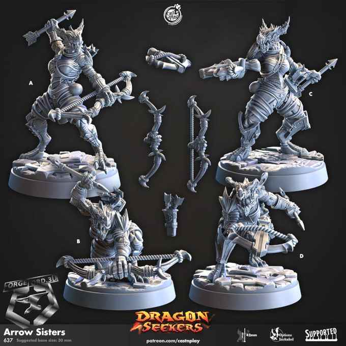 Arrow-Sisters-CastNPlay-Dragon-seekers-Collection--fantasy-tabletop-RPG-3D-miniatures