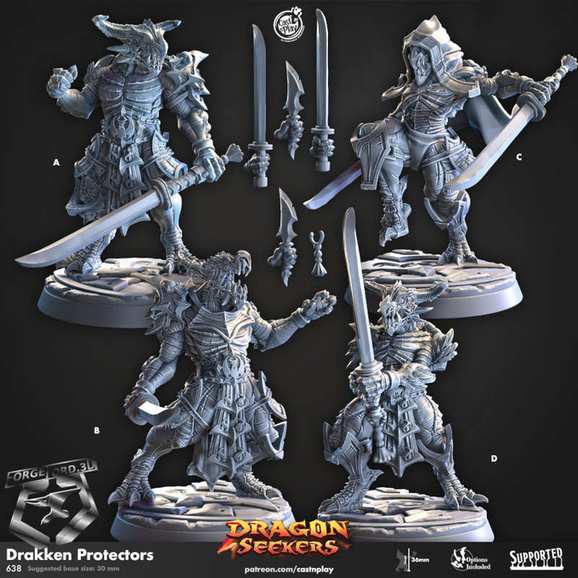 Drakken-Protectors-CastNPlay-Dragon-seekers-Collection--fantasy-tabletop-RPG-3D-miniatures