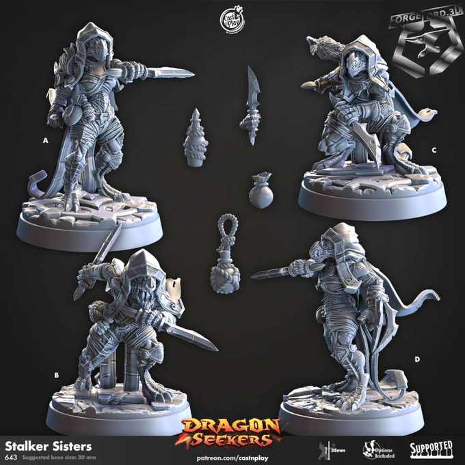 Stalker-Sisters-CastNPlay-Dragon-seekers-Collection--fantasy-tabletop-RPG-3D-miniatures
