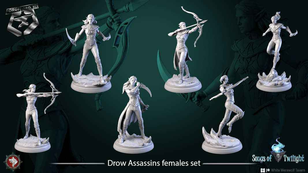 Drow-Assassins-females-set-32mm-figurines-fantasy-tabletop-RPG-3D-miniatures-white-werewolf-tavern