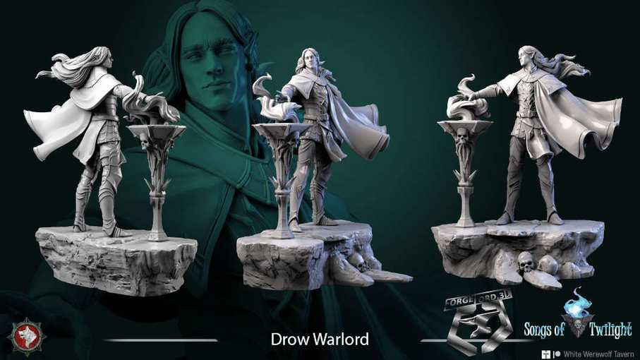 Drow-Warlord-statue-75mm-figurines-fantasy-tabletop-RPG-3D-miniatures-white-werewolf-tavern