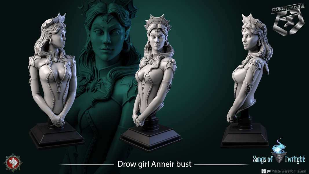 Drow-girl-Anneir-bust-75mm-figurines-fantasy-tabletop-RPG-3D-miniatures-white-werewolf-tavern