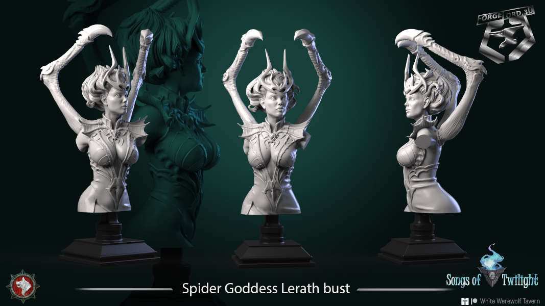 Spider-Goddess-Lerath-bust-75mm-figurines-fantasy-tabletop-RPG-3D-miniatures-white-werewolf-tavern