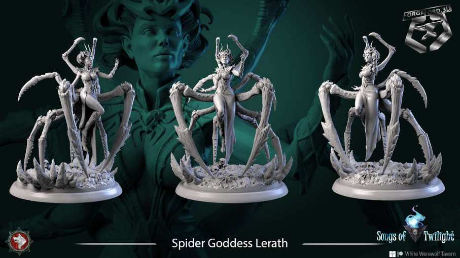 Spider-Goddess-Lerath-statue-75mm-figurines-fantasy-tabletop-RPG-3D-miniatures-white-werewolf-tavern