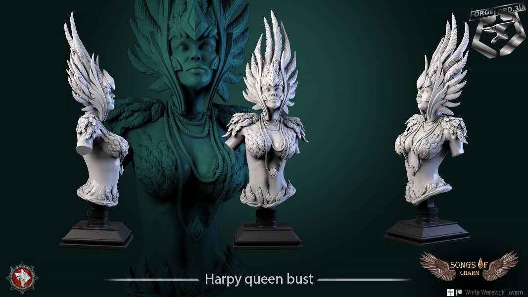 Harpy-queen-bust-75mm-figurines-fantasy-tabletop-RPG-3D-miniatures-white-werewolf-tavern