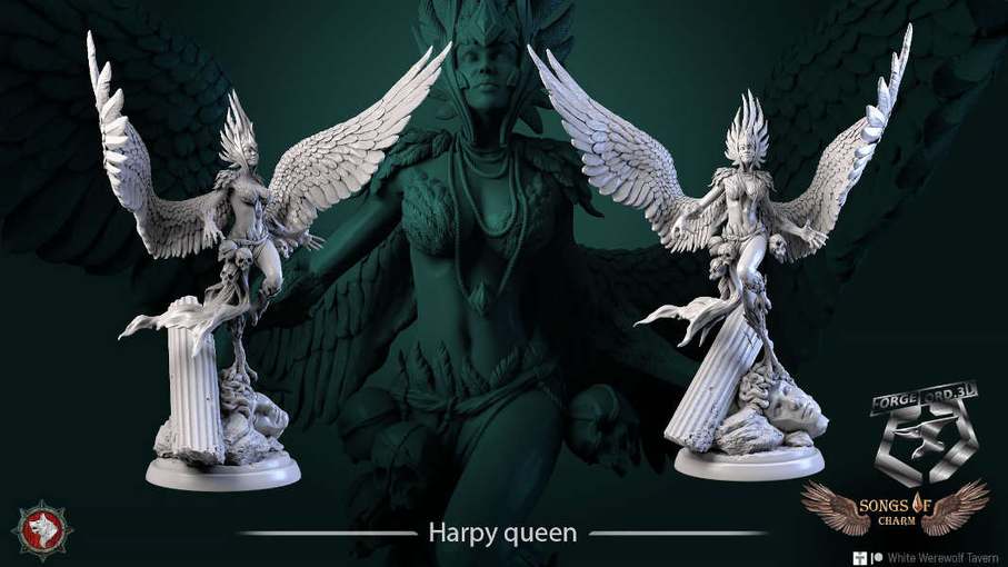 Harpy-queen-statue-75mm-figurines-fantasy-tabletop-RPG-3D-miniatures-white-werewolf-tavern