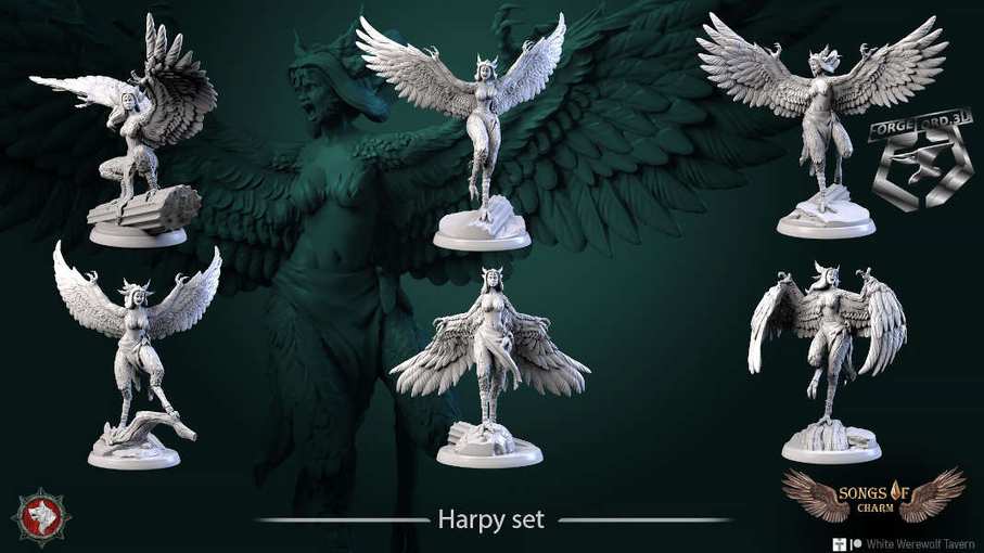 Harpy-set-32mm-figurines-fantasy-tabletop-RPG-3D-miniatures-white-werewolf-tavern