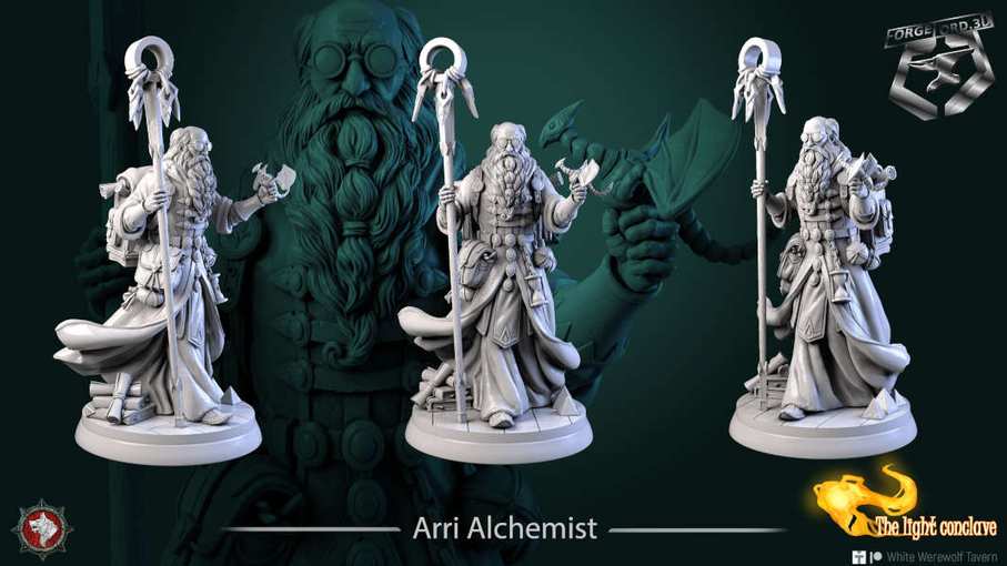 Arri Alchemist-statue-75mm-figurines-fantasy-tabletop-RPG-3D-miniatures-white-werewolf-tavern