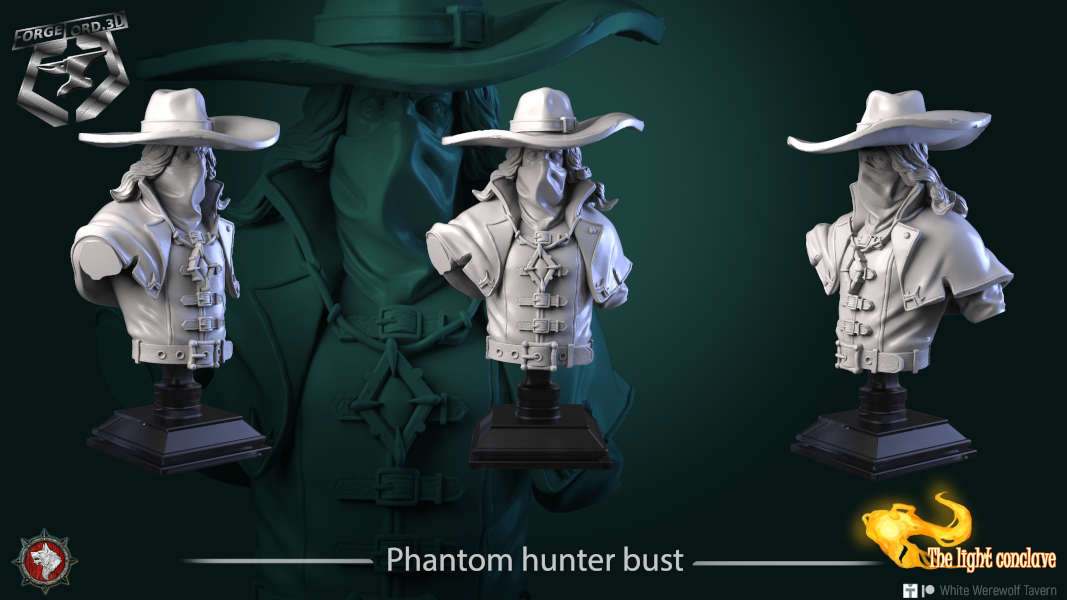 Phantom hunter-bust-75mm-figurines-fantasy-tabletop-RPG-3D-miniatures-white-werewolf-tavern