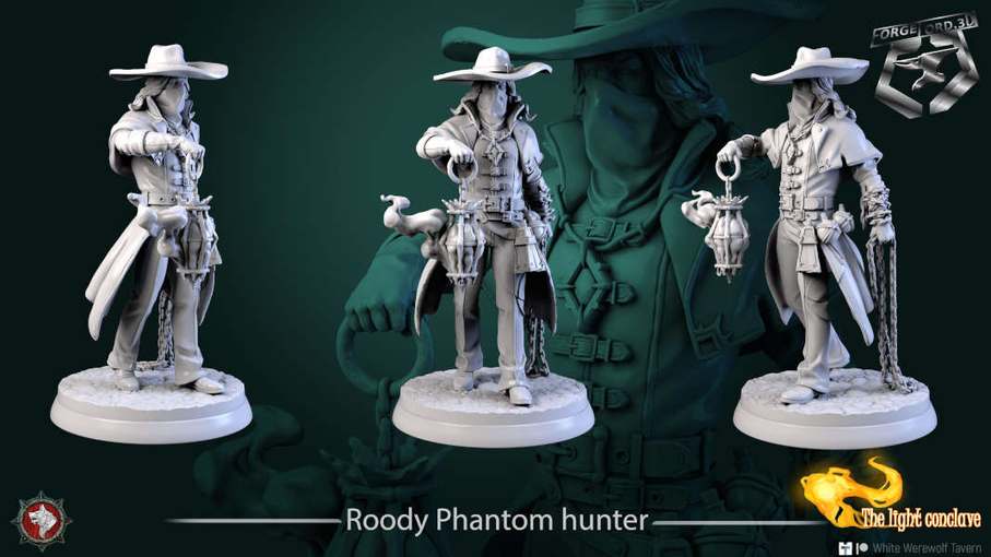 Roody Phantom hunter-statue-75mm-figurines-fantasy-tabletop-RPG-3D-miniatures-white-werewolf-tavern