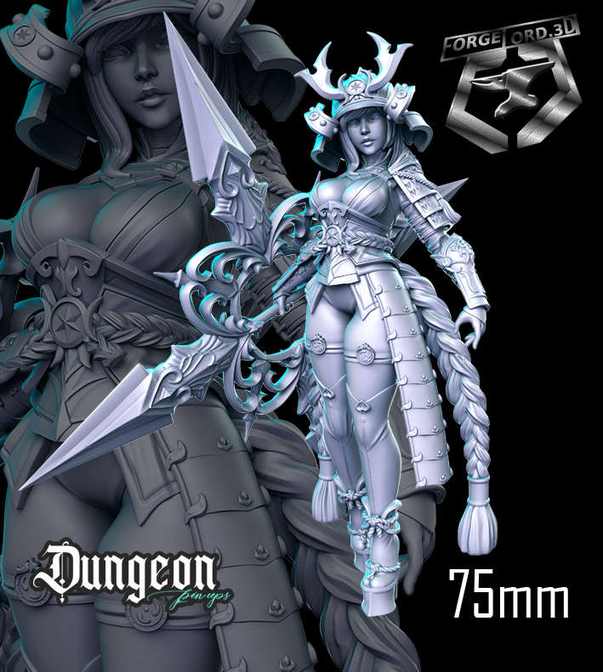 Uma-Samurai-statue-75mm-RN-Estudio-figurines-fantasy-tabletop-RPG-3D-miniatures