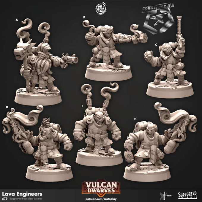 Lava-Engineers-CastNPlay-vulcan-dwarves-Collection--fantasy-tabletop-RPG-3D-miniatures