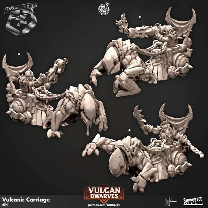 Vulcanic-Carriage-CastNPlay-vulcan-dwarves-Collection--fantasy-tabletop-RPG-3D-miniatures
