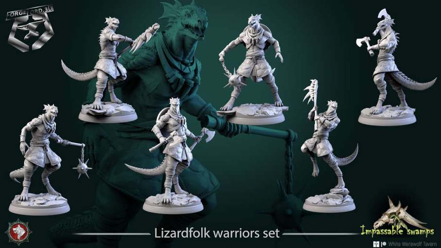 Lizardfolk-warriors-set-32mm-figurines-fantasy-tabletop-RPG-3D-miniatures-white-werewolf-tavern