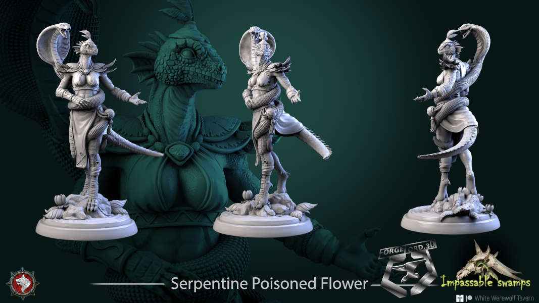 Serpentine-Poisoned-Flower-statue-75mm-figurines-fantasy-tabletop-RPG-3D-miniatures-white-werewolf-tavern