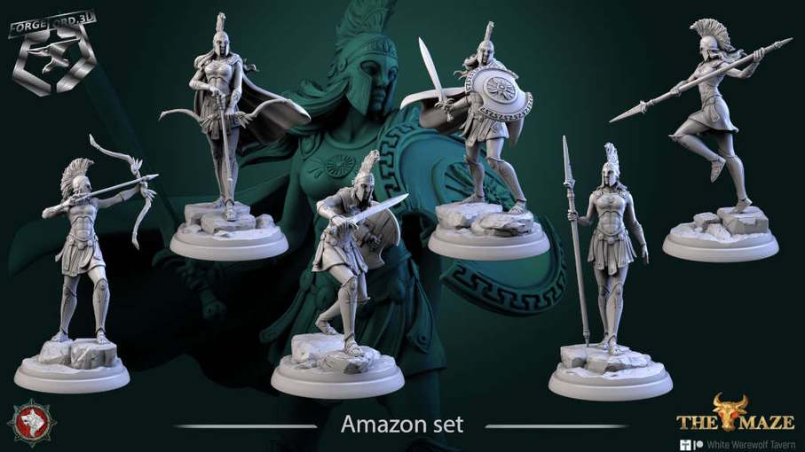 Amazon-set-32mm-figurines-fantasy-tabletop-RPG-3D-miniatures-white-werewolf-tavern