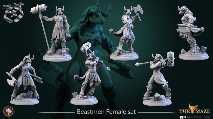 Beastmen-females-set-32mm-figurines-fantasy-tabletop-RPG-3D-miniatures-white-werewolf-tavern