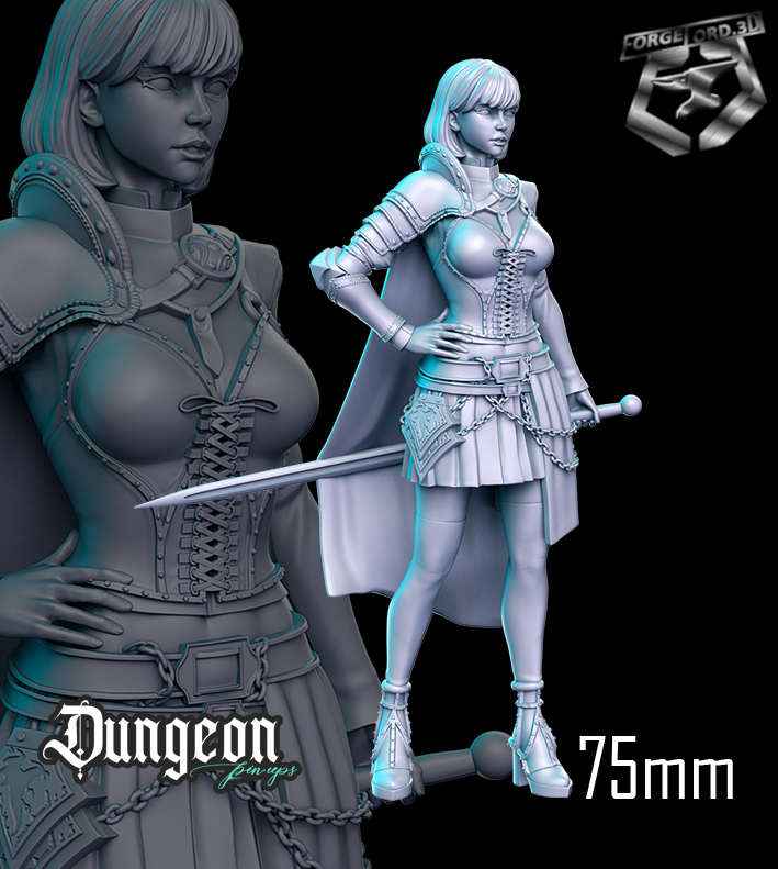Caballera-statue-75mm-RN-Estudio-figurines-fantasy-tabletop-RPG-3D-miniatures