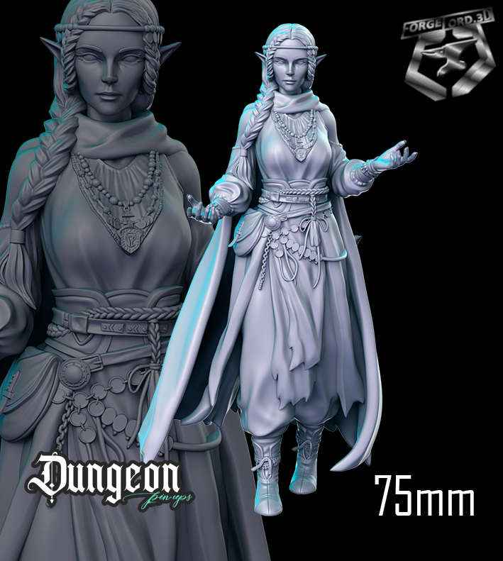 Elfa-realista-statue-75mm-RN-Estudio-figurines-fantasy-tabletop-RPG-3D-miniatures