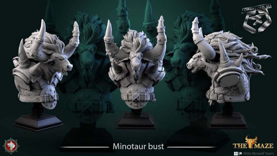 Minotaur-bust-75mm-figurines-fantasy-tabletop-RPG-3D-miniatures-white-werewolf-tavern