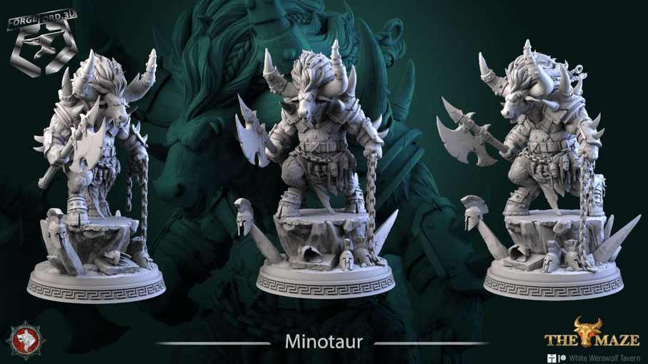 Minotaur-statue-75mm-figurines-fantasy-tabletop-RPG-3D-miniatures-white-werewolf-tavern
