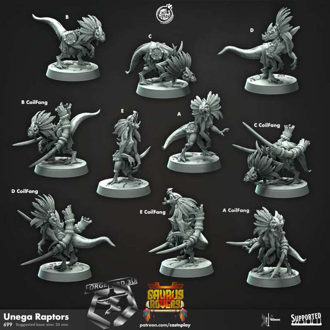 Unega-Raptors-CastNPlay-riders-of-doom-Collection--fantasy-tabletop-RPG-3D-miniatures