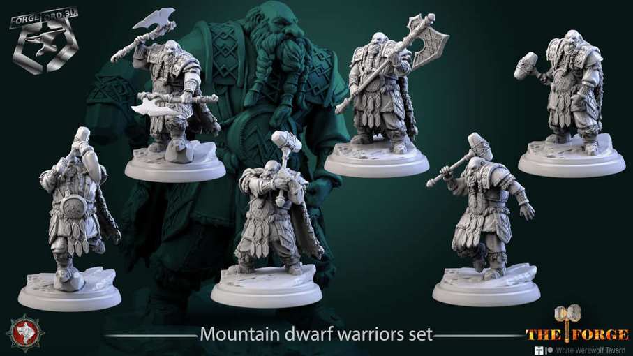 Mountain dwarf warrior-set-32mm-figurines-fantasy-tabletop-RPG-3D-miniatures-white-werewolf-tavern