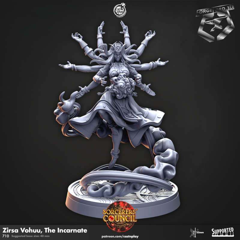 Zirsa Vohuu, The Incarnate-CastNPlay-sorcerer's-council-Collection--fantasy-tabletop-RPG-3D-miniatures