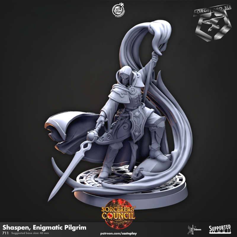 Shaspen, Enigmatic Pilgrimt-CastNPlay-sorcerer's-council-Collection--fantasy-tabletop-RPG-3D-miniatures