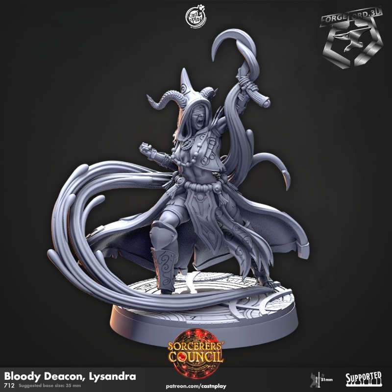 Bloody Deacon, Lysandra-CastNPlay-sorcerer's-council-Collection--fantasy-tabletop-RPG-3D-miniatures