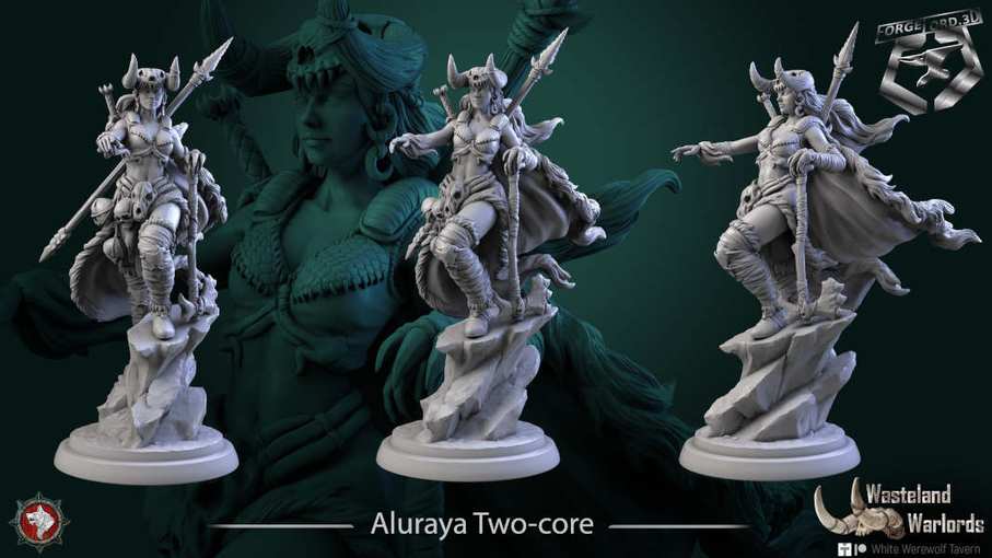 Aluraya-Two-core-statue-75mm-figurines-fantasy-tabletop-RPG-3D-miniatures-white-werewolf-tavern