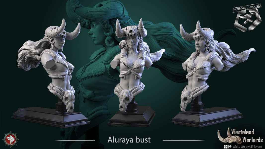 Aluraya-bust-75mm-figurines-fantasy-tabletop-RPG-3D-miniatures-white-werewolf-tavern