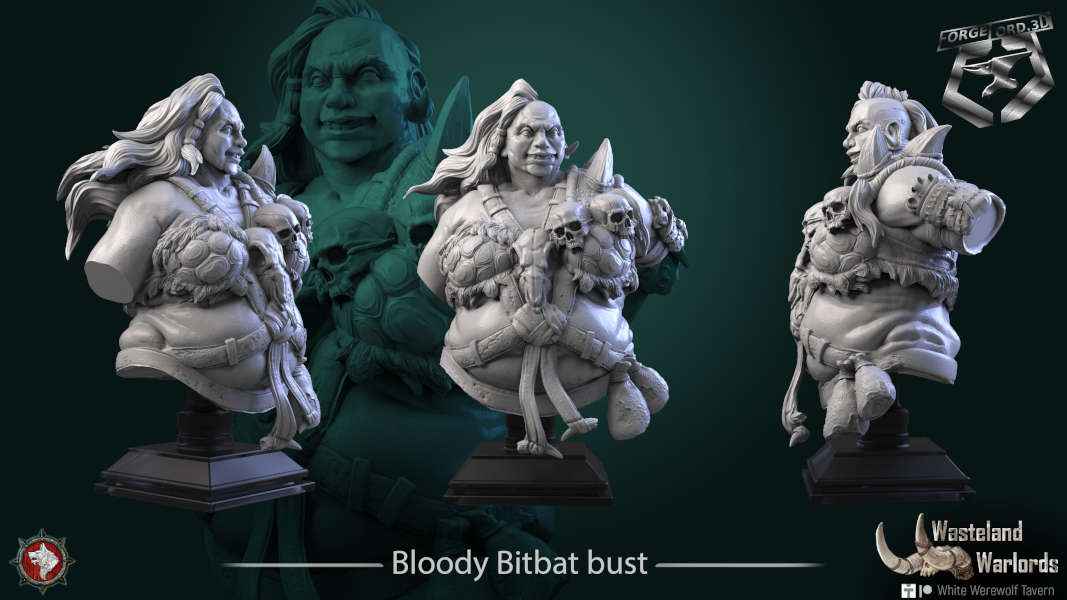 Bloody Bitbat -bust-75mm-figurines-fantasy-tabletop-RPG-3D-miniatures-white-werewolf-tavern