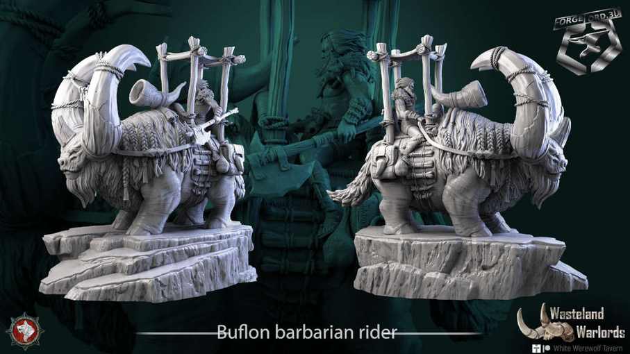 Buflon-barbarian-rider-32mm-figurines-fantasy-tabletop-RPG-3D-miniatures-white-werewolf-tavern