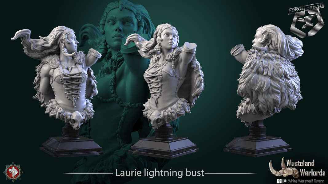 Laurie lightning-bust-75mm-figurines-fantasy-tabletop-RPG-3D-miniatures-white-werewolf-tavern