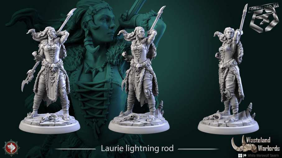 Laurie-lightning-rod-statue-75mm-figurines-fantasy-tabletop-RPG-3D-miniatures-white-werewolf-tavern