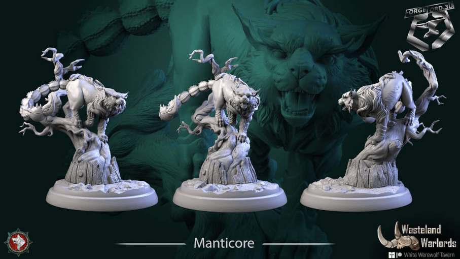 Manticore32mm-figurines-fantasy-tabletop-RPG-3D-miniatures-white-werewolf-tavern
