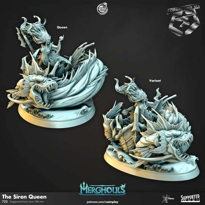 The Siren Queen-CastNPlay-merghouls-Collection--fantasy-tabletop-RPG-3D-miniatures