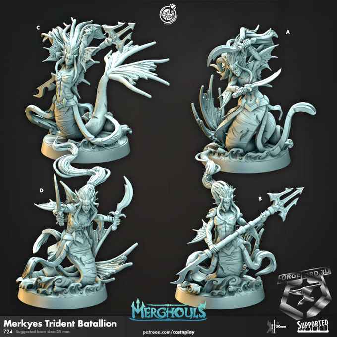 Merkyes Trident Batallion-CastNPlay-merghouls-Collection--fantasy-tabletop-RPG-3D-miniatures