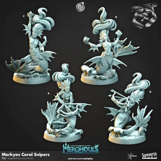 Merkyes Coral Snipers-CastNPlay-merghouls-Collection--fantasy-tabletop-RPG-3D-miniatures