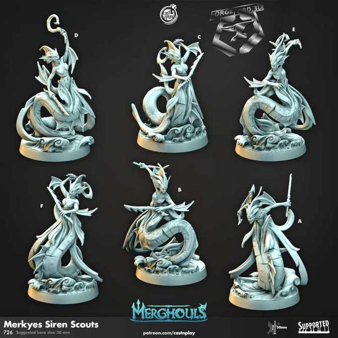 Merkyes Siren Scouts-CastNPlay-merghouls-Collection--fantasy-tabletop-RPG-3D-miniatures