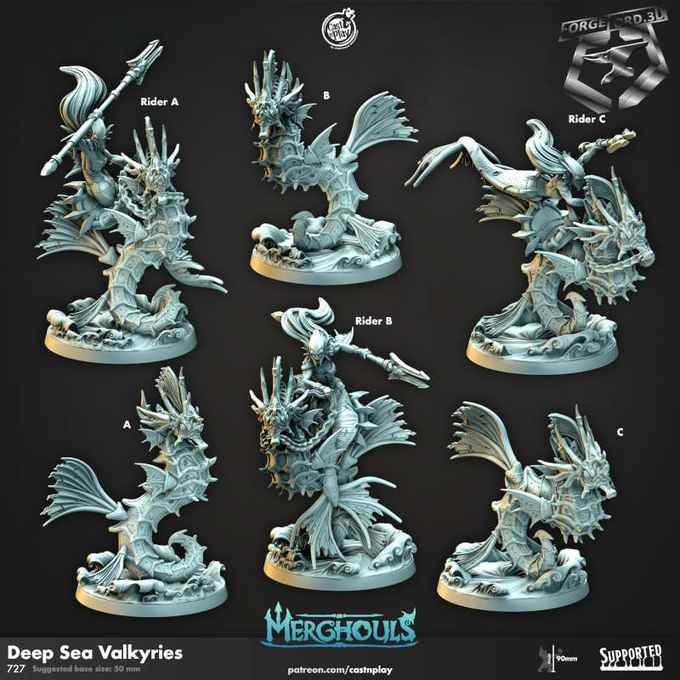 Deep Sea Valkyries-CastNPlay-merghouls-Collection--fantasy-tabletop-RPG-3D-miniatures