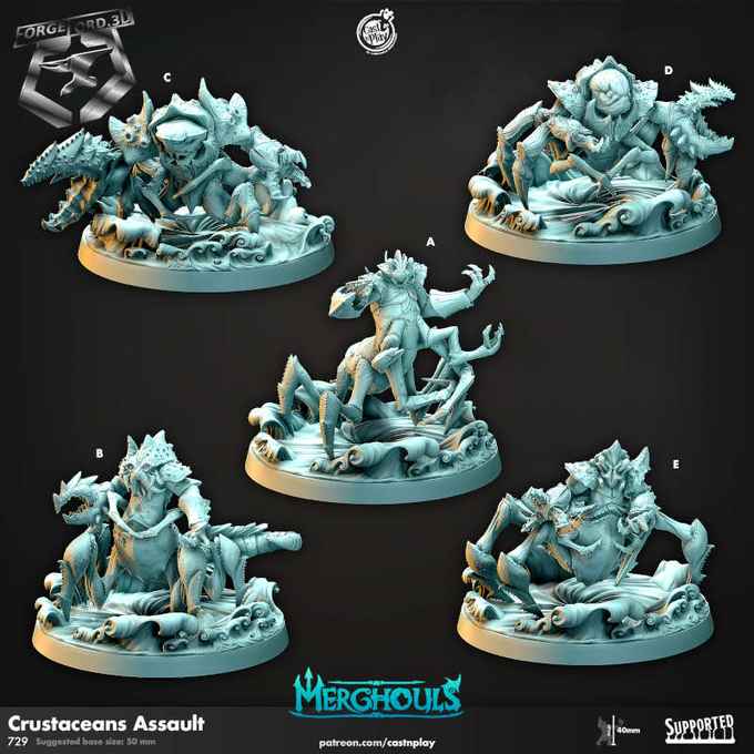Crustaceans Assault-CastNPlay-merghouls-Collection--fantasy-tabletop-RPG-3D-miniatures