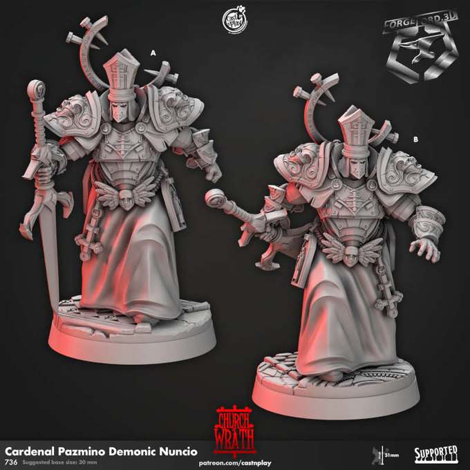 Cardinal Pazmino Demonic Nuncio-CastNPlay-Church-of-Wrath-Collection--fantasy-tabletop-RPG-3D-miniatures