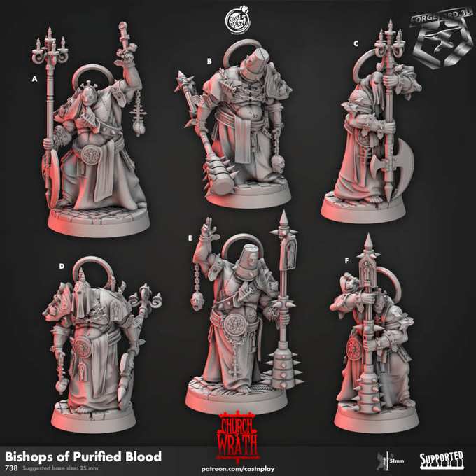 Bishops of Purified Bloods-CastNPlay-Church-of-Wrath-Collection--fantasy-tabletop-RPG-3D-miniatures
