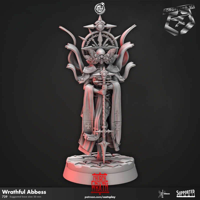 Wrathful Abbess-CastNPlay-Church-of-Wrath-Collection--fantasy-tabletop-RPG-3D-miniatures