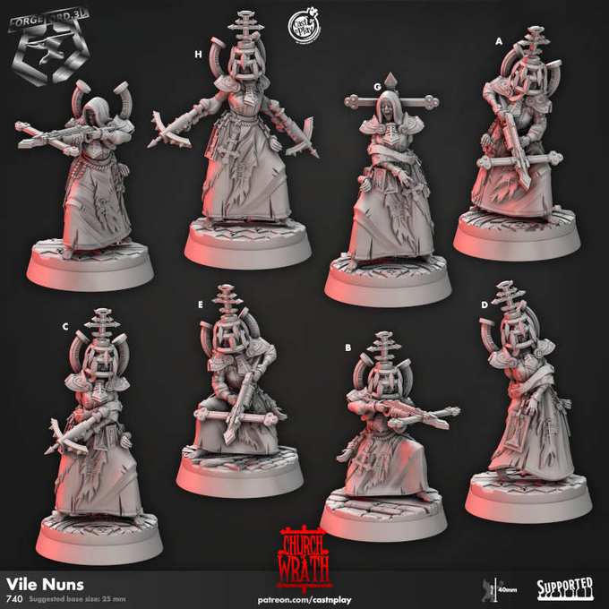 Vile Nuns-CastNPlay-Church-of-Wrath-Collection--fantasy-tabletop-RPG-3D-miniatures