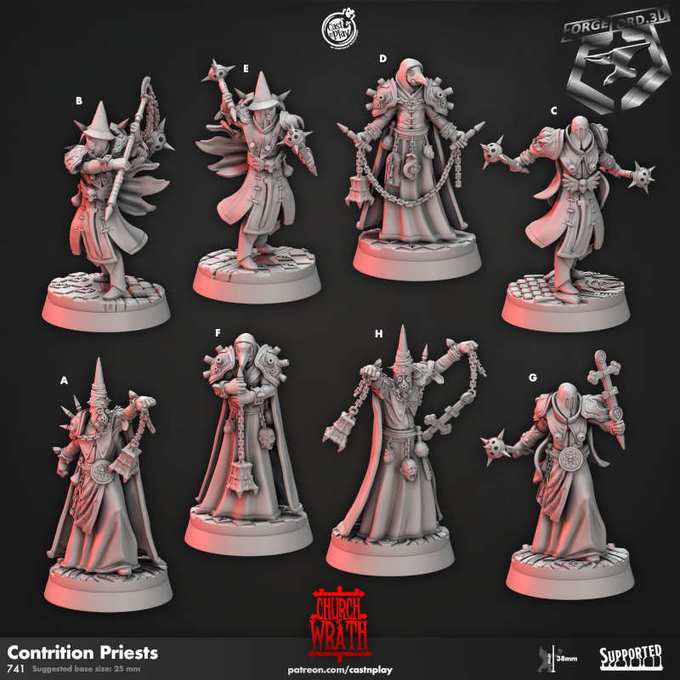 Contrition Priests-CastNPlay-Church-of-Wrath-Collection--fantasy-tabletop-RPG-3D-miniatures