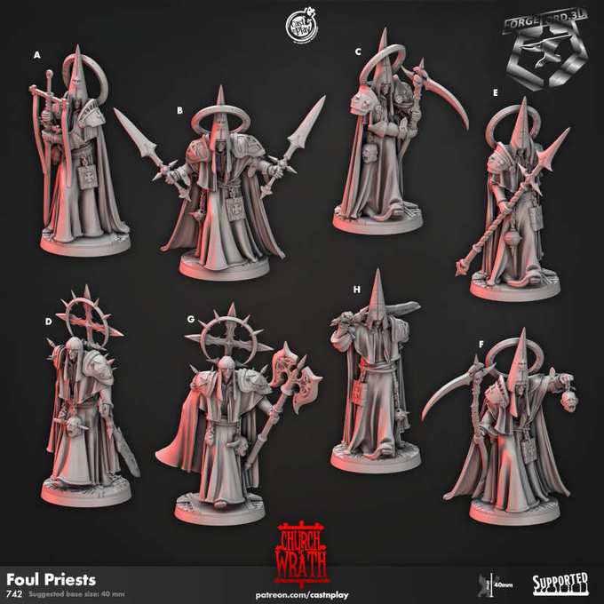 Foul Priests-CastNPlay-Church-of-Wrath-Collection--fantasy-tabletop-RPG-3D-miniatures