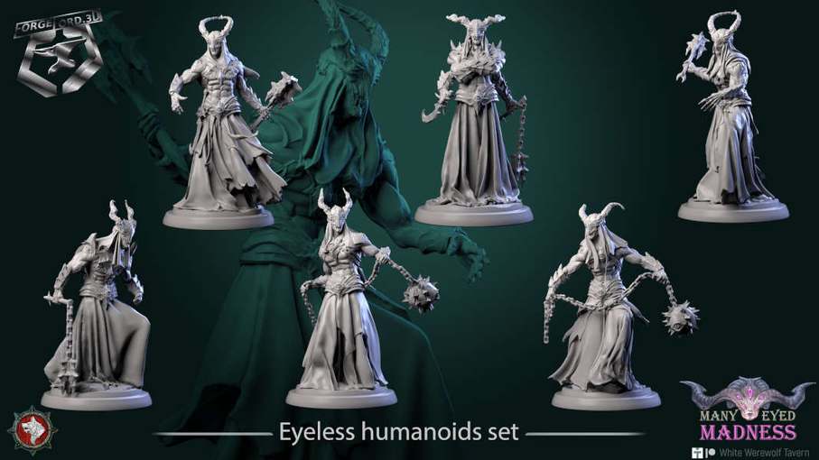 Eyeless humanoids-set-32mm-figurines-fantasy-tabletop-RPG-3D-miniatures-white-werewolf-tavern